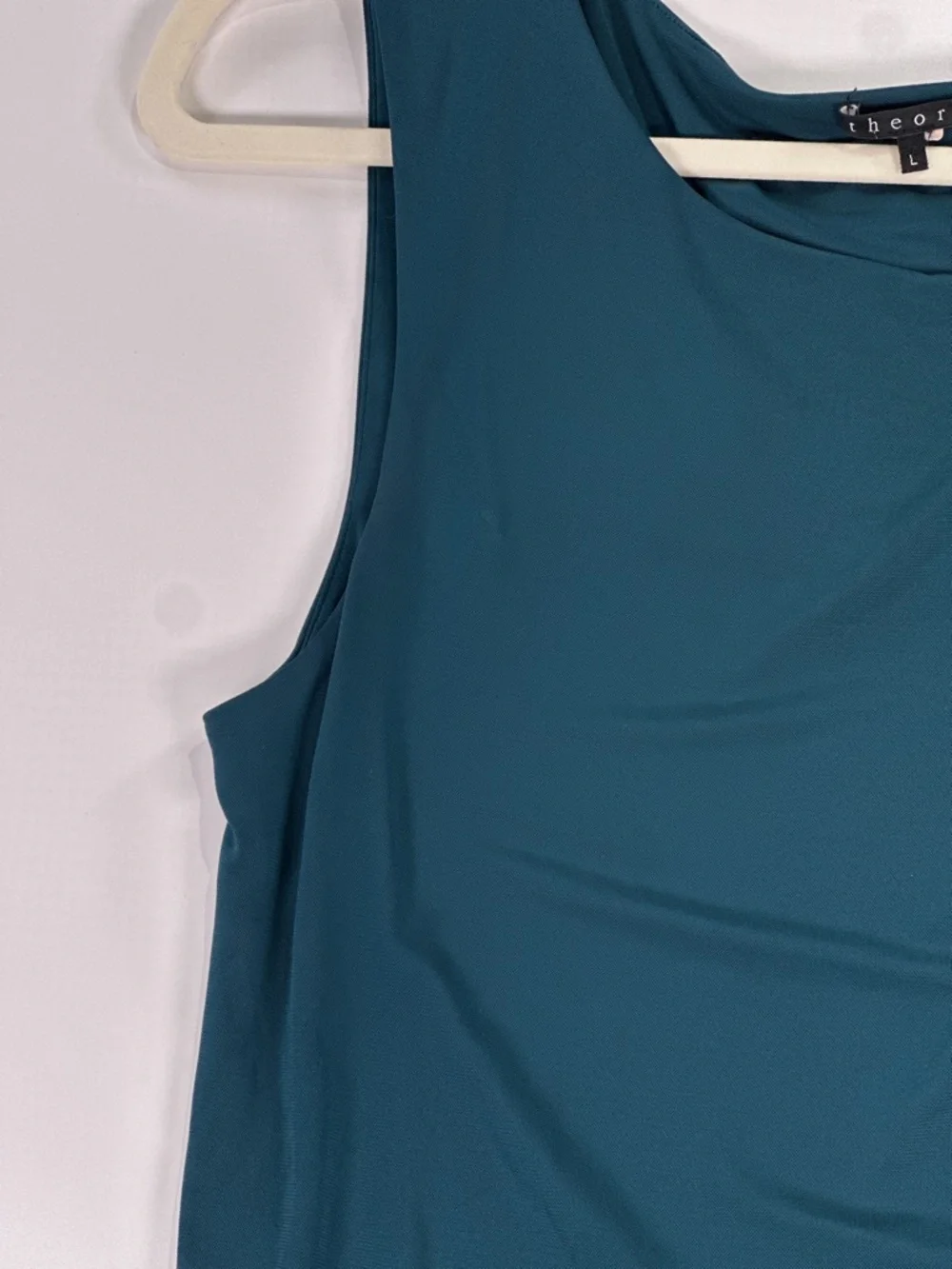 Theory Teal Asymmetrical Draped Tank Top Size Large - Picture 3 of 9